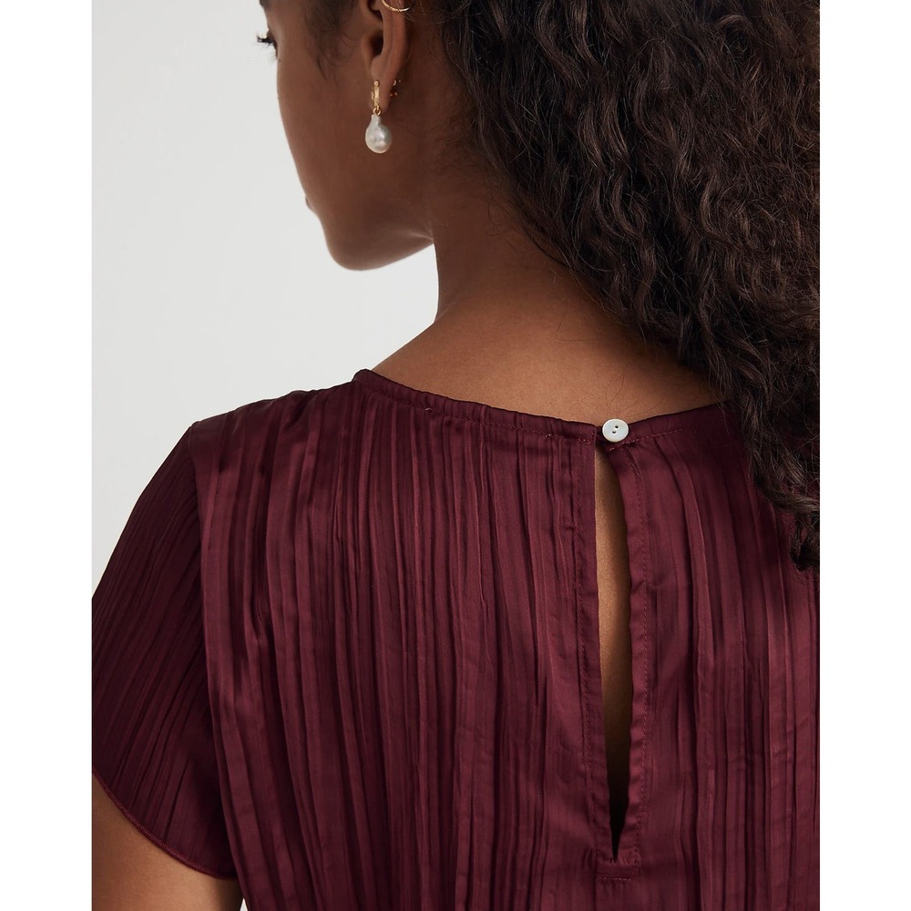 MADEWELL Mullberry Wine  Kourtney Short-Sleeve Slip Midi Dress Plissé NWT XXS - Picture 5 of 10